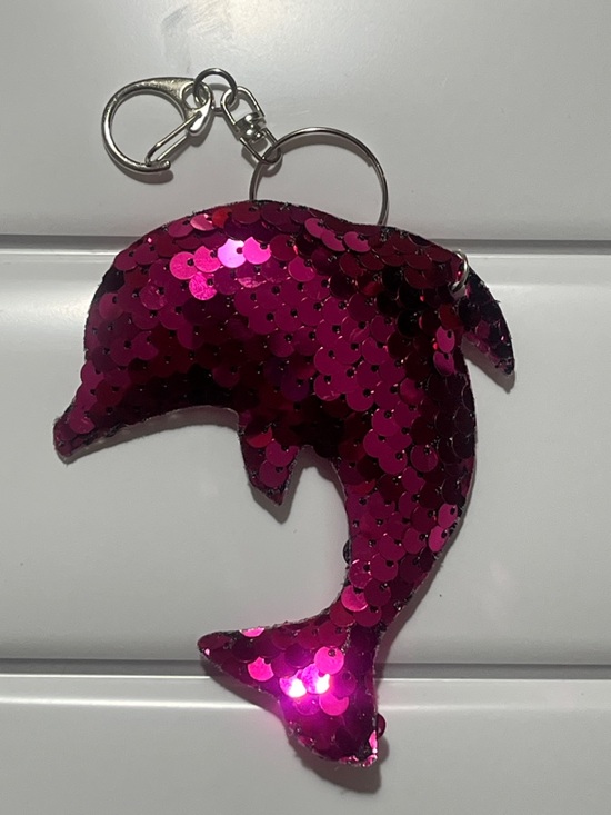 Hand Crafted Accessories - Sequin Dolphin Keychain in Hot Pink Hand Crafted